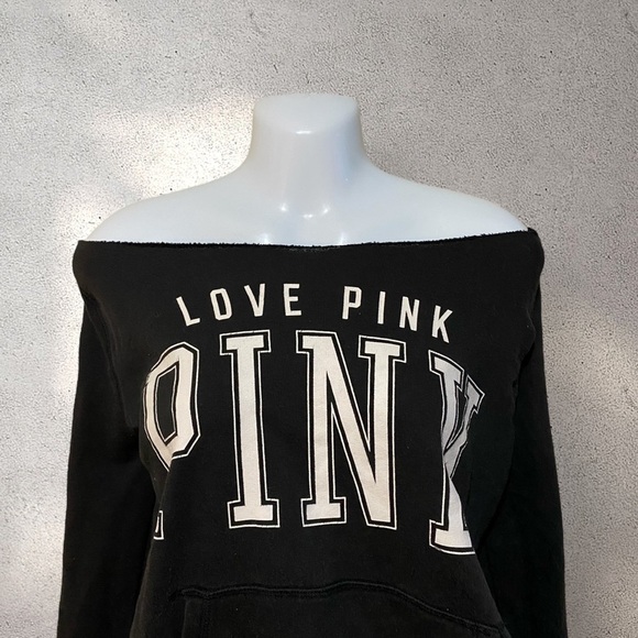 !! SOLD !! PINK Black Off The Shoulder Sweatshirt - Picture 2 of 2